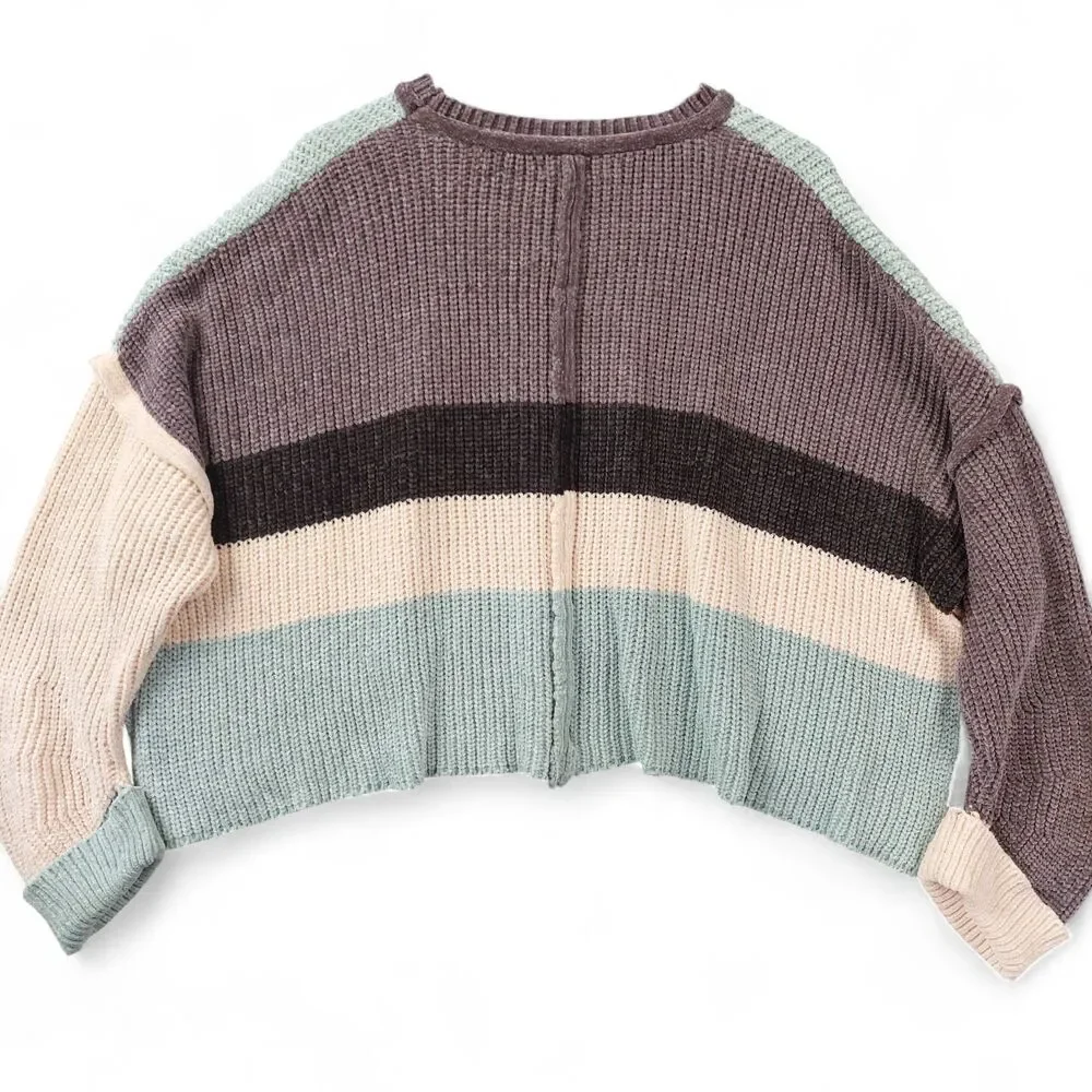 Pol Cropped Sweater Womens Small Colorblock Oversized Boho Modern Comfort